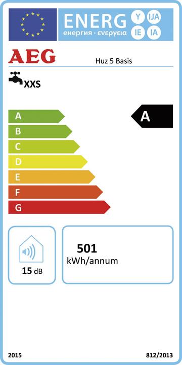 Energie-Label AEG Haustechnik druckloser Kleinspeicher Huz 5 Basis, Untertischboiler 5 Liter Niederdruck, mit Stecker