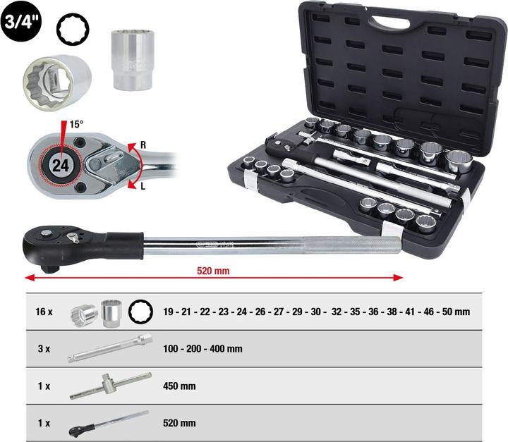 Actual product image KS Tools 1/4" socket set, 21 parts, external hexagonal, satin chrome plated (50 mm, 36 mm, 20 mm, 19 mm, 27 mm, 41 mm, 25 mm, 45 mm, 46 mm, 21 mm, 37 mm, 33 mm, 29 mm, 47 mm, 34 mm, 30 mm, 23 mm, 43 mm, 26 mm, 22 mm, 40 mm, 28 mm, 42 mm, 48 mm, 38 mm, 39 mm, 32 mm, 44 mm, 35 mm, 24 mm, 31 mm, 49 mm)