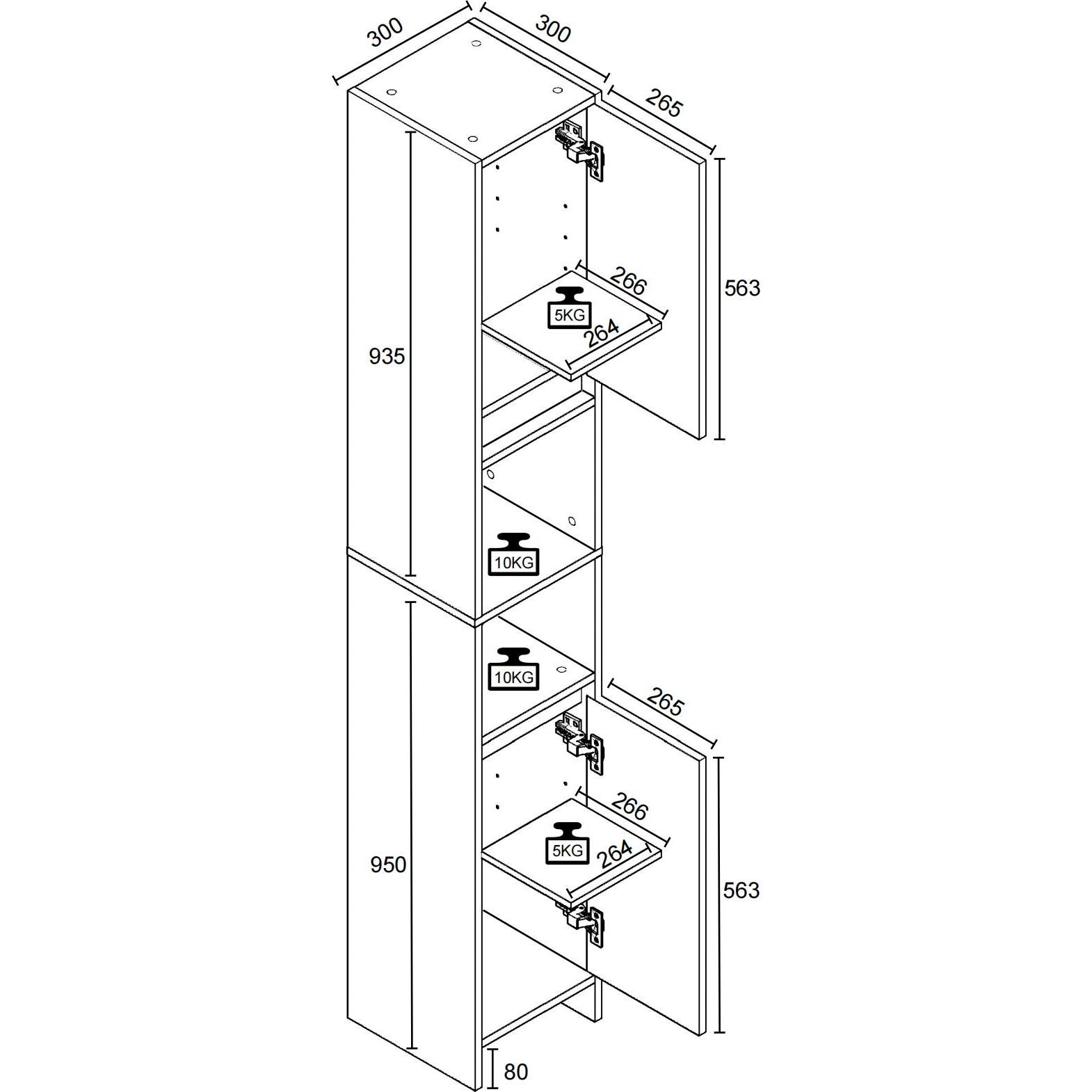 Thumbnail - VCM, Badezimmerschrank, Malira (30 x 30 x 189 cm)
