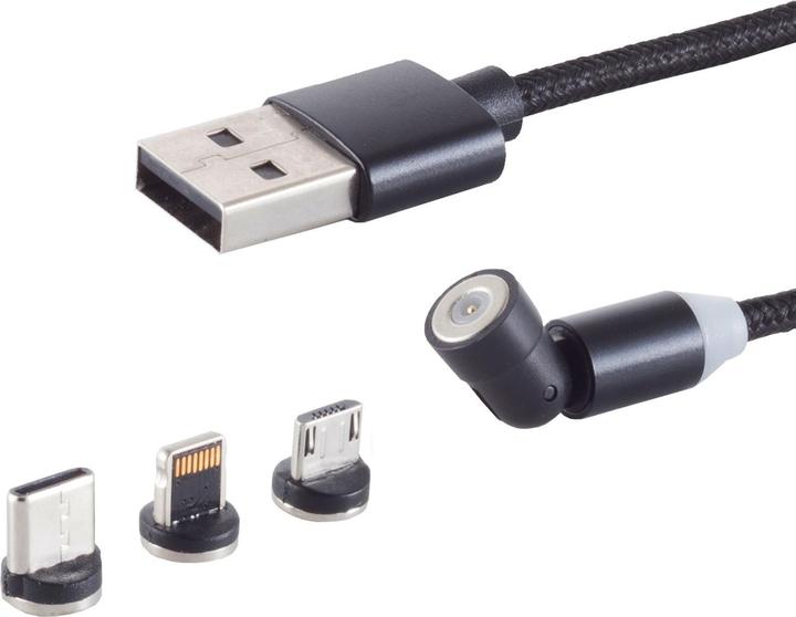 Shiverpeaks S/CONN maximum connectivity Universal--USB-A Magnetladekabel, 3in1, 540°, schwarz, 2m (2 m, USB 3.2 Gen 1)