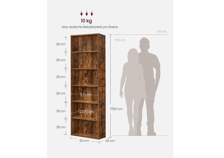 Immagine prodotto Vasagle Bücherregal Braun, Eigenschaften: Keine Eigenschaft (60 x 24 x 178.50 cm)