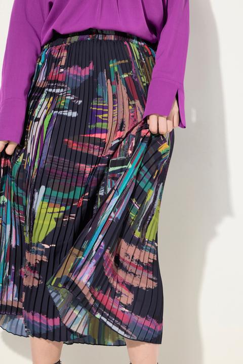 Actual product image Ulla Popken Abstract Print Elastic Waist Pleated Skirt (50, 52)
