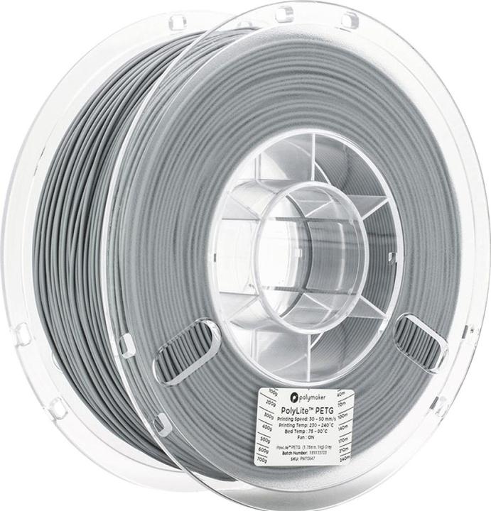 Image du produit Polymaker PolyLite PETG V2 - Gris - 1.75mm (PETG, 1.75 mm, 1000 g, Gris)