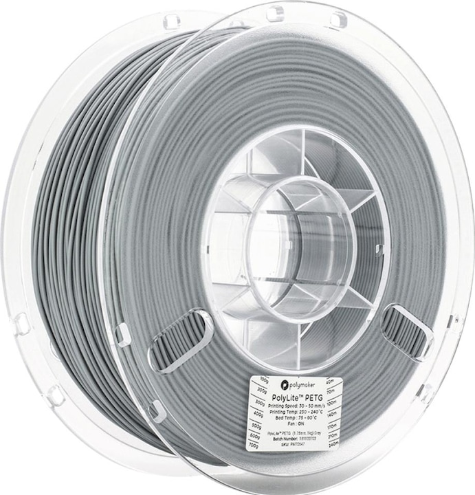 Produktbild Polymaker PolyLite PETG V2 - Grey - 1.75mm (PETG, 1.75 mm, 1000 g, Grau)