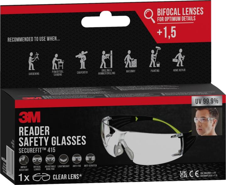 Actual product image 3M SecureFit Reader Safety Glasses, +1.5 diopter