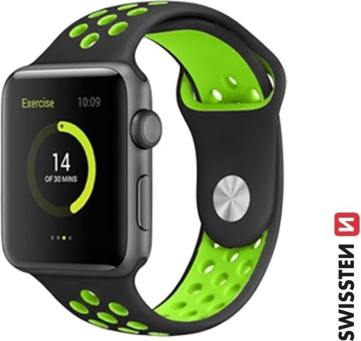 Actual product image Swissten Silicone Band for Apple Watch - Sport 42/44/45/49 mm Black/Green (Silicone)