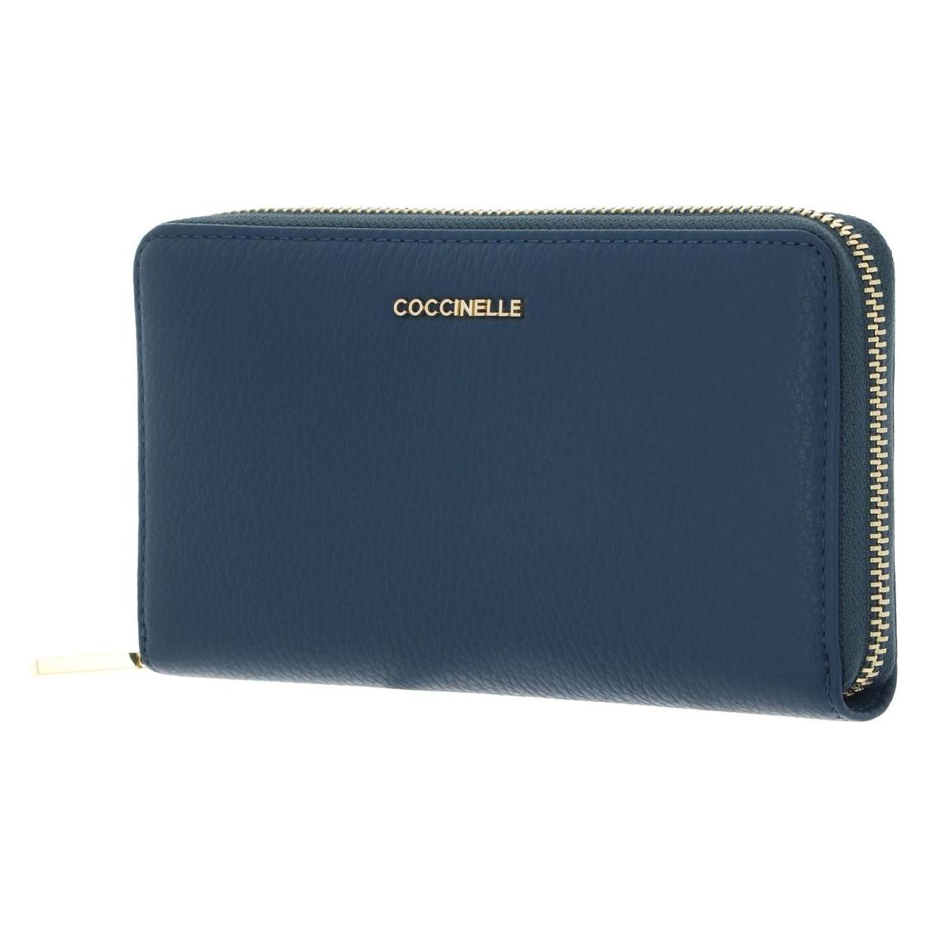 Coccinelle, Vrouwen, Portemonnee, Metallic Soft Wallet Grained Leather, Blauw