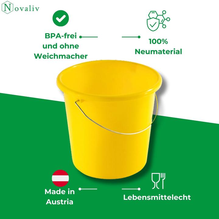 Produktbild Novaliv 10 Stück Eimer 5L Gelb mit Masseinteilung - Putzeimer 5 Liter ⌀ 22,5 cm Praktischer (10 Stk.)