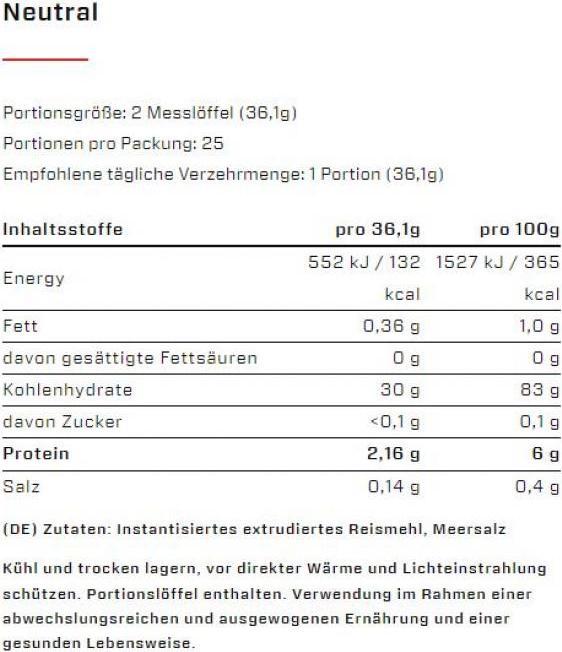Nährwerte und Zutaten Vast Instant Rice Pudding (900 g, 1x, Rice)