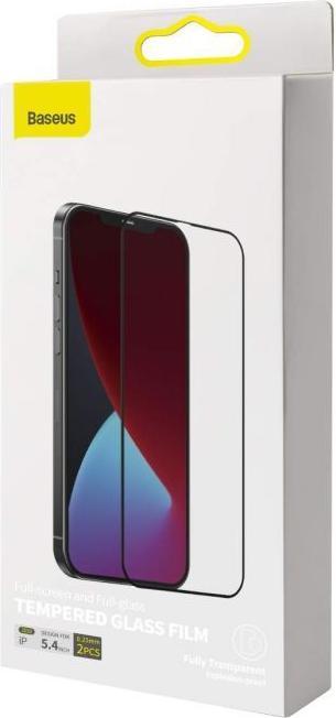 Baseus 0.25mm a tutto schermo e a tutto vetro Film di vetro temperato per iP 5.4inch 2020 (2pcs/pack) Nero (2 pz., Apple iPhone 12 mini)