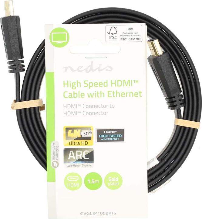 Produktbild Nedis High Speed ​​HDMI ™ Kabel mit Ethernet | HDMI™ Stecker | HDMI™ Stecker | 4K@30Hz | 10.2 Gbps | (1.50 m, HDMI, 1.4)