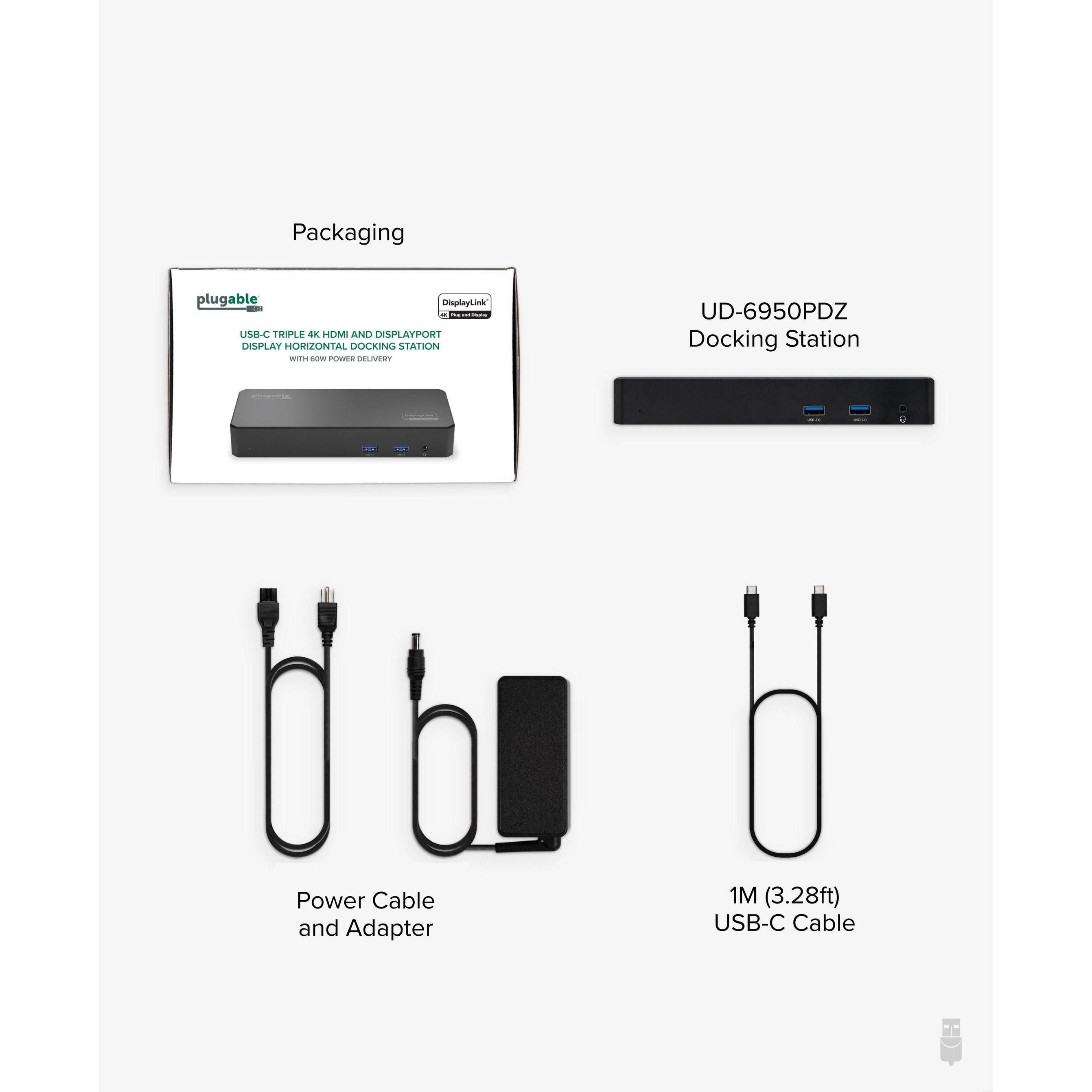 Thumbnail - Plugable USBC Triple Display Dock 60W (USB-C), Dockingstation + USB Hub, Schwarz