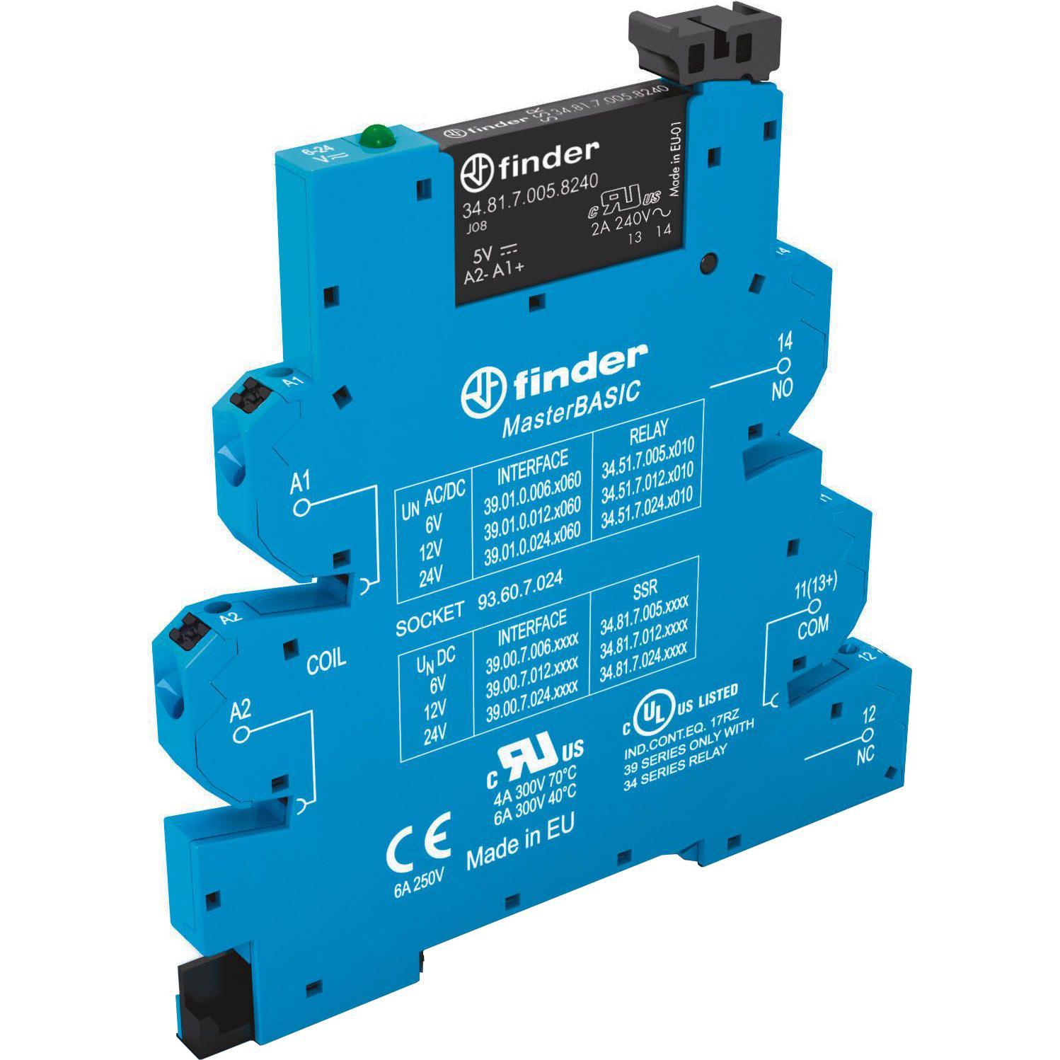 10x Finder Koppelrelais-MasterBasic 1S, 2A 39.00.7.024.8240 Eingangsspannung 24... 24V, Ausgangsspannung 24.., Relais