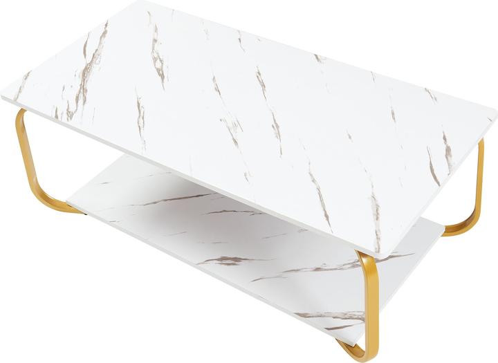 Produktbild En.Casa Couchtisch Kolta 120x60x43 cm Marmoroptik, Weiss/Gold