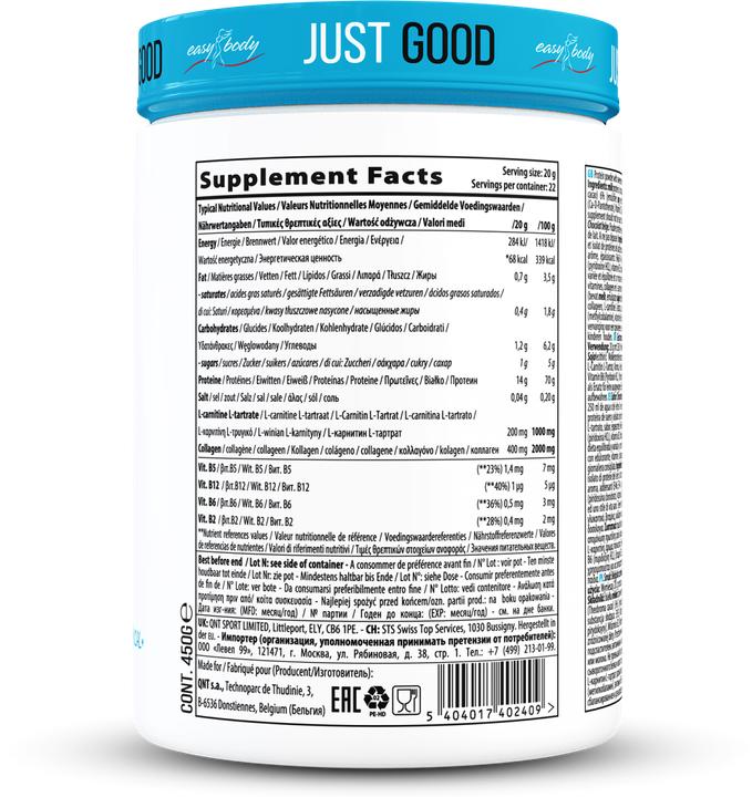 Valeurs nutritives et ingrédients Easy Body Skinny Protein (Chocolat, 1 pcs, 450 g)