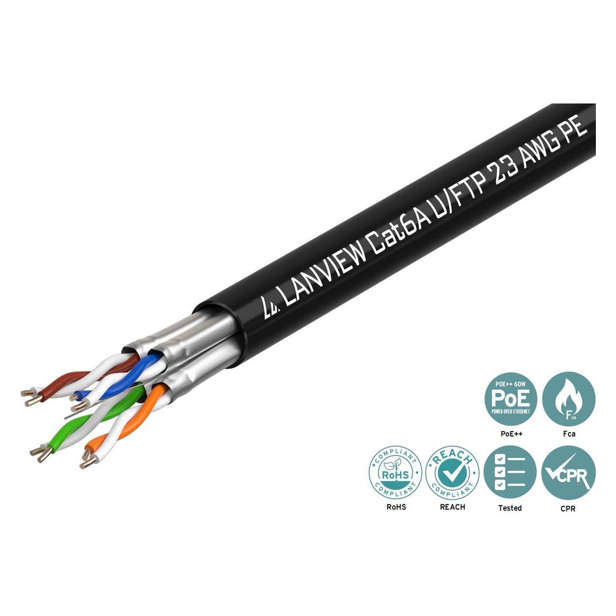 Lanview Cat6a U-FTP Netwerkkabel (STP, U/FTP, CAT6a, 500 m), Netwerkkabel