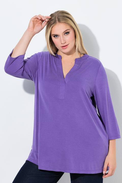 Actual product image Ulla Popken Split Neck 3/4 Sleeve Modal Blend Tee (62)