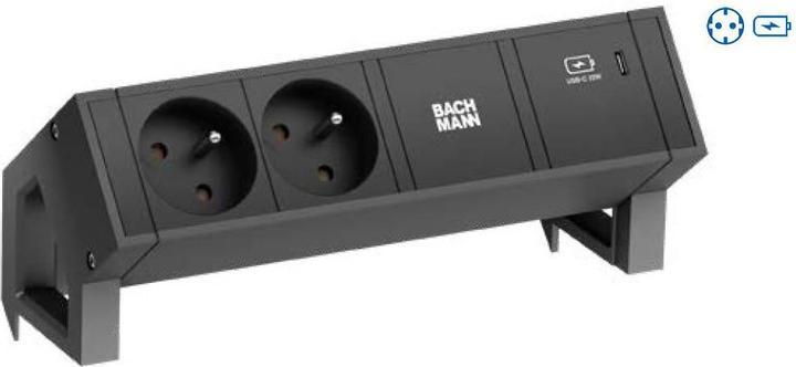 Actual product image Bachmann Socket outlet unit "DESK 2", 2-gang, black (2 x, CEE 7/3, 0.20 m)