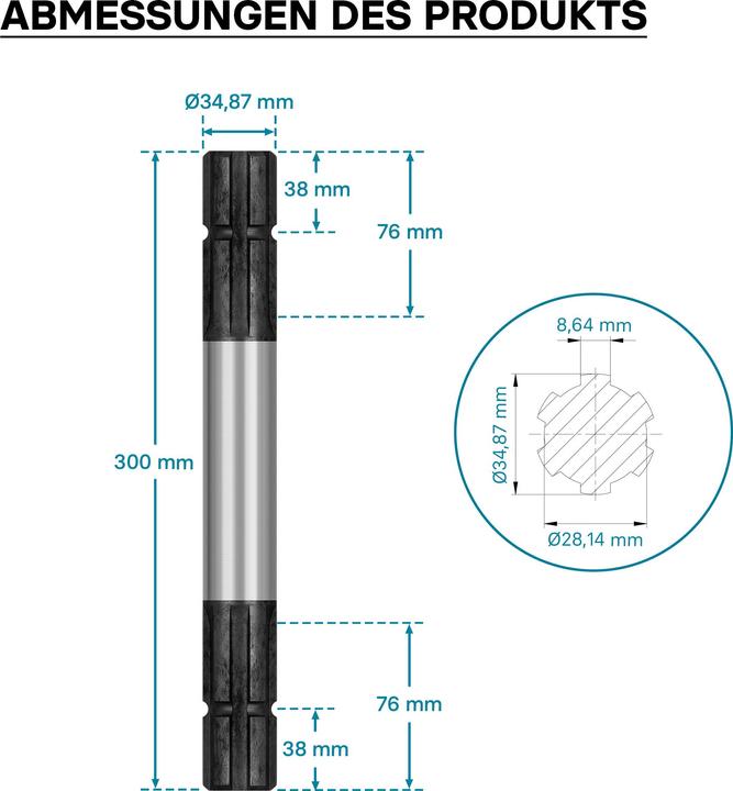 Image du produit Wiltec Arbre cannelé pour Arbre de transmission B2 300mm Multiples Rainures 1 3/8" 6 Dent Tracteur Car (Accessoires pour tracteurs)