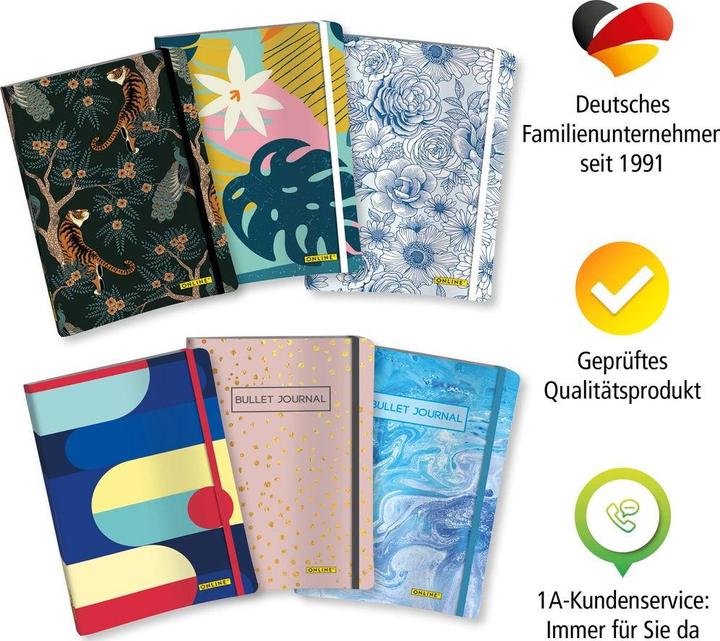 Image du produit Online Bullet Journal Blue Flowers A5 18022 120g, 72 feuilles dotted (A5, Pointillés, Couverture rigide)