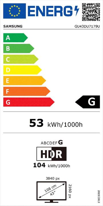 Label énergétique Samsung GU43DU7179U (43", AU7179, 4K, 2024)