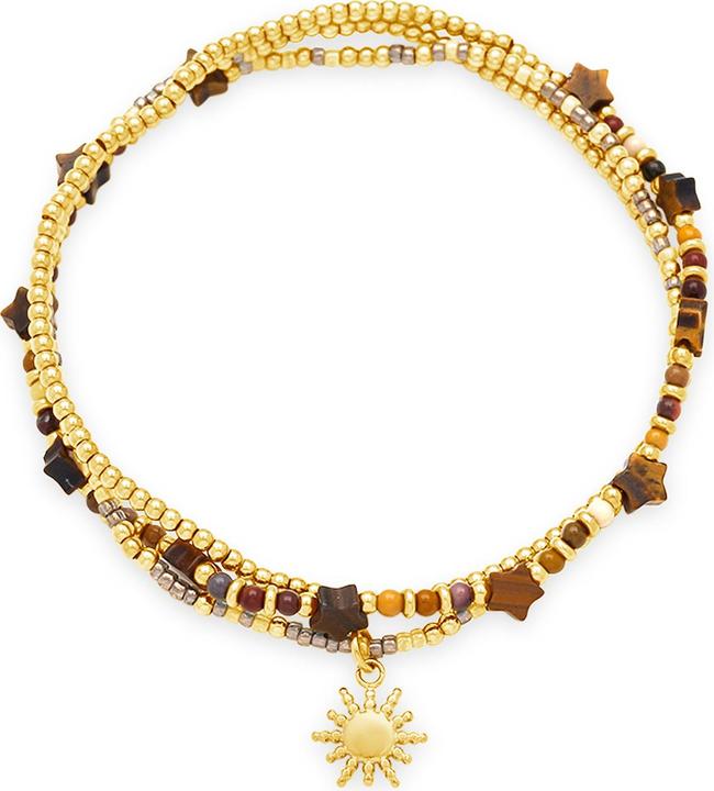 Image du produit Leyda Bracelet pierre précieuse avec acier inoxydable fin (50 cm, Pierres, Acier inoxydable Jaune doré 18K, Perles de Miyuki)