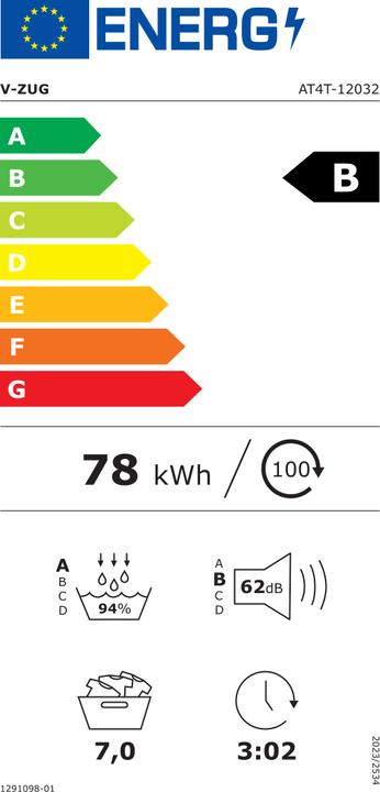 Energy Label V-ZUG AdoraDrying V4000 (7 kg, Left)