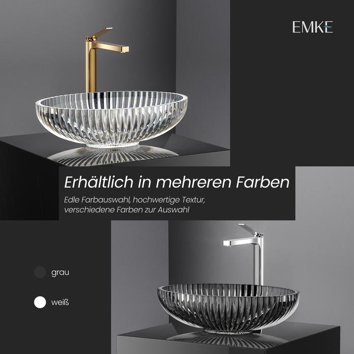 Actual product image Emke Countertop washbasin 510 x 350 x 150 mm, Clear glass washbasin, Oval countertop washbasin (350 mm, 510 mm)