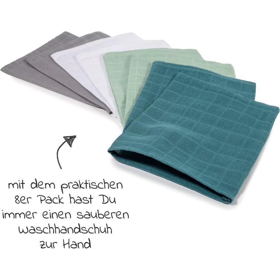Makian, Babybadetuch, Baby-Waschlappen & Waschhandschuhe Mull-Waschhandschuh 8er Pack 15 x 20 cm - Patina /
