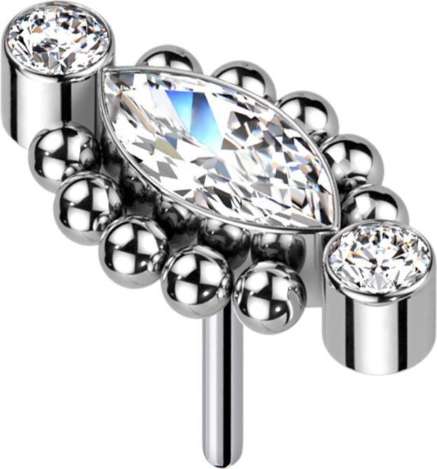 Image du produit Star Piercing Threadless deux cristaux argenté dix boules cristal ovale argenté (sans laiton, Titane)