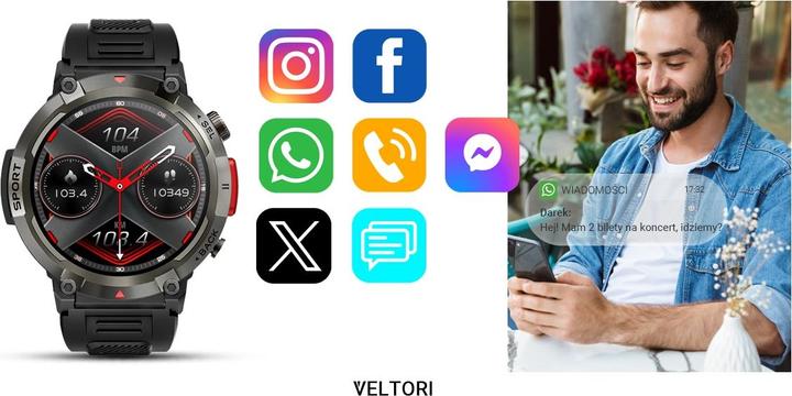 Actual product image Giewont Veltori VT140-1 Smartwatch, schwarzes Silikonarmband