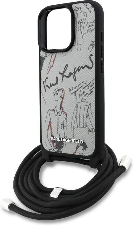 Produktbild Karl Lagerfeld Case Crossbody Grained Pattern & Logo for iPhone 16 Pro Max grey