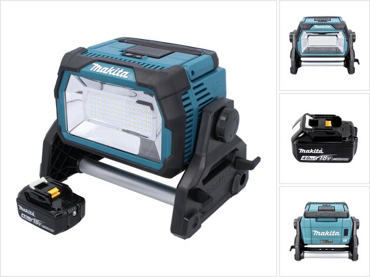 1x Makita DML 809 Akku LED Baustrahler, 1x Makita BL 1840 B 18 V 4,0 Ah Akku, 1x Netzwerkkabel, ohne Ladegerät