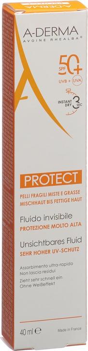 Actual product image A-Derma PROTECT Fluide invisible SPF50+ (Sun cream face, SPF 50+, 40 ml, 60 g)