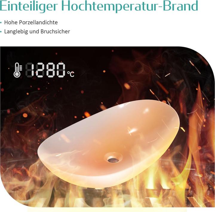 Produktbild Emke Aufsatzwaschbecken Ovales Waschbecken Keramik Waschbecken Waschtisch Weiss Glänzend 415x 335 x 1 (335 mm, 415 mm)