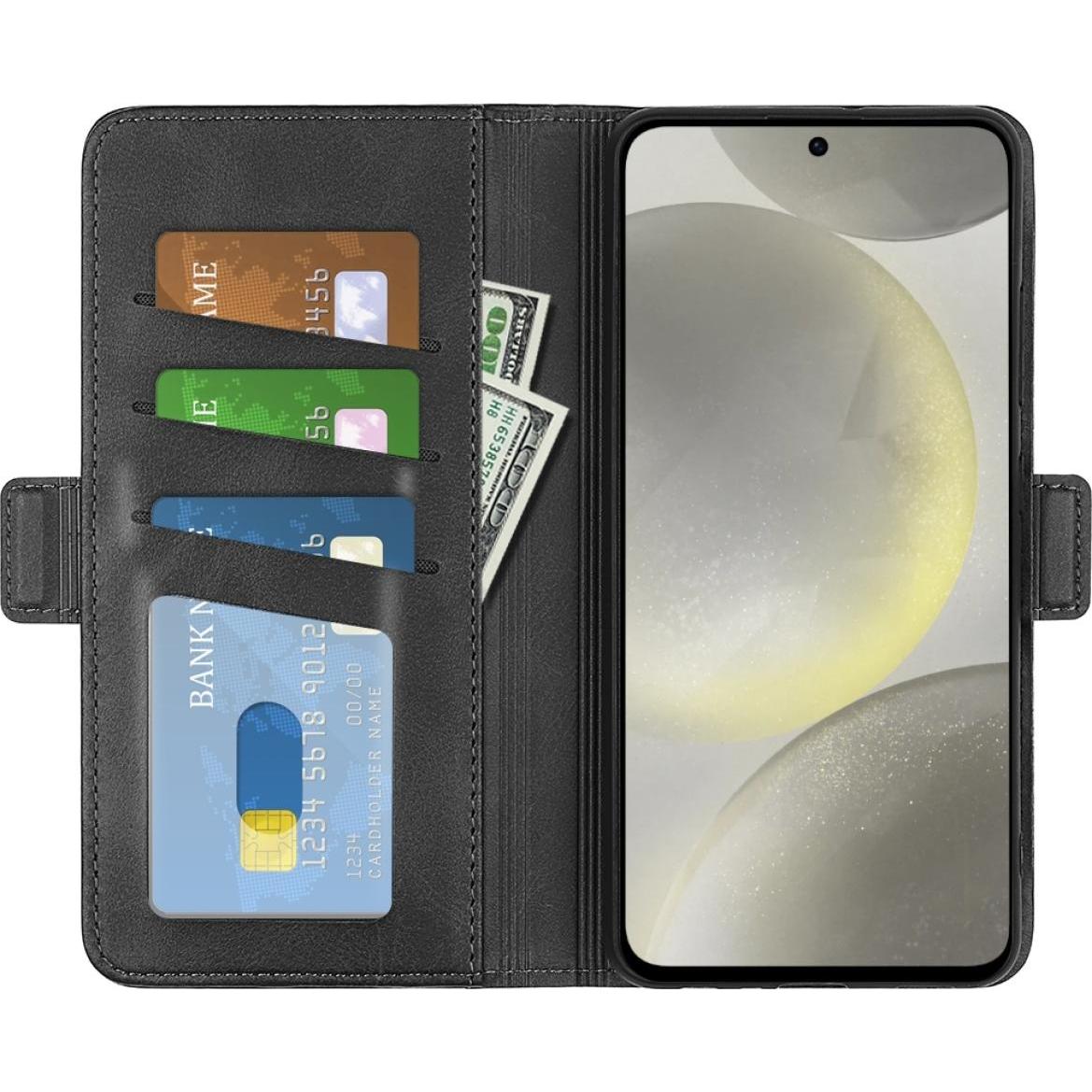 Screenguard CardLounge Leder Hülle (Samsung Galaxy S24+), Smartphone Hülle, Schwarz