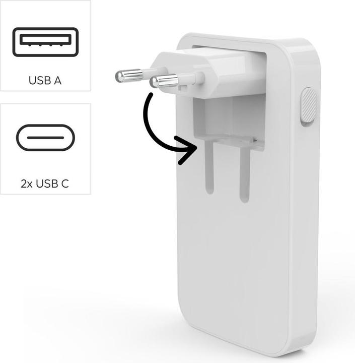 Immagine prodotto Hama Schnellladegerät, 2x USB-C, 1x USB-A, flaches Mini-Ladegerät, PD, 65 W, WS (65 W, 3 porte)