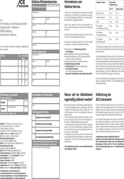 Produktbild Ace 100082 Kalibrier-Gutschein