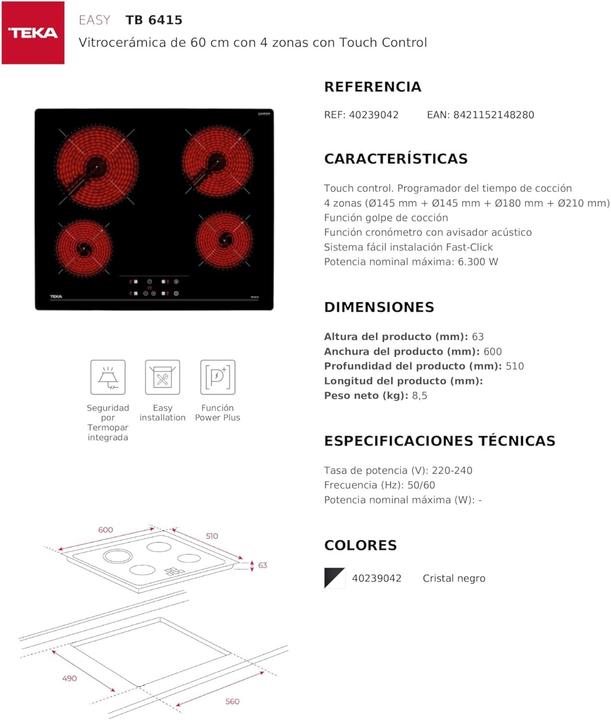 Produktbild Teka TB 6415 Heizplatte (60 cm, Elektrokochfeld)