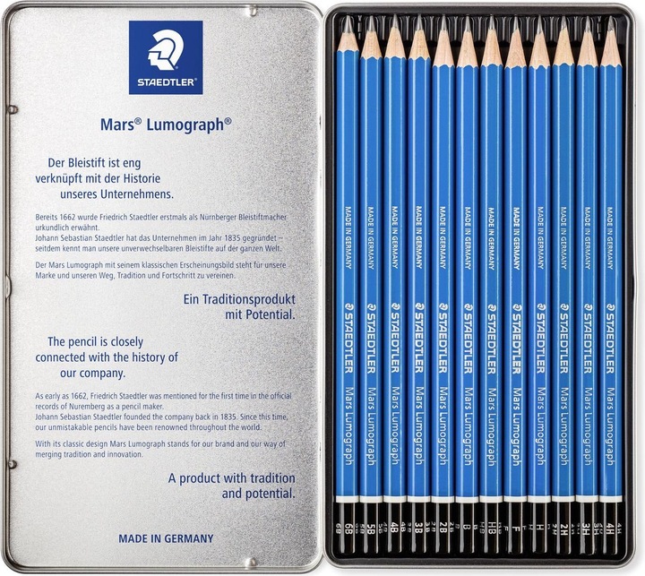 Nährwerte und Zutaten Staedtler 4007817104729 Füller- & Stiftegeschenkset Papierschachtel (2H, 5B, 4B, 3H, 4h, 6B, B, F, 3B, HB, H, 2B, 12 x)