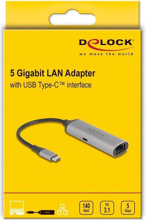 Immagine prodotto Delock USB Type-C Netzwerk Adapter 5 Gigabit LAN 1 x RJ45 mi (USB-C, RJ45 (1x))
