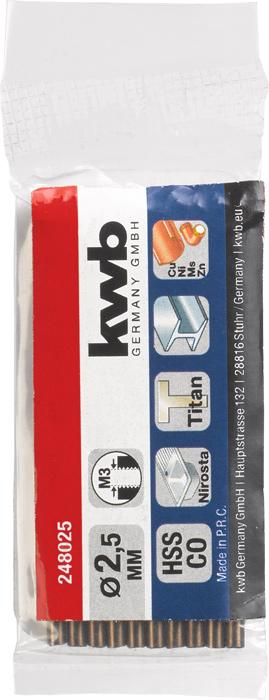 Produktbild kwb 248025 HSS-Co Spiralbohrer 1 Stück 2.5 mm Gesamtlänge 57 mm M35 DIN 338 Zyli (2.5 mm)