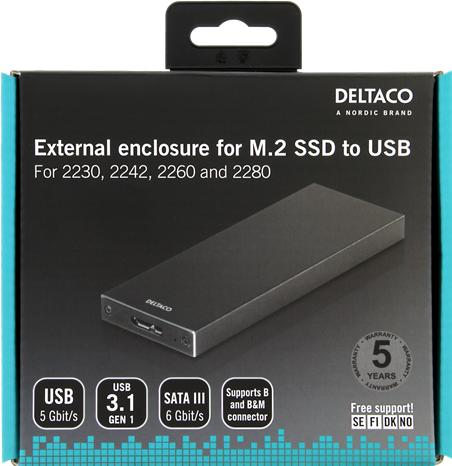 Actual product image Deltaco external HDD M.2 housing, B, B&M, USB 3.1 Gen 1, SATA III, black MAP-K16N (M.2)
