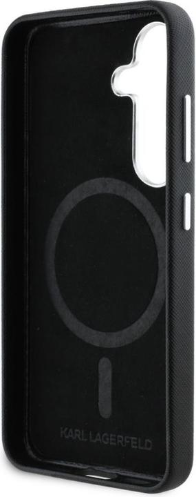 Actual product image Karl Lagerfeld Saffiano Full Wrapped Elongated Metal Logo MagSafe Case for Samsung Galaxy S25 - Blac (Samsung Galaxy S25)