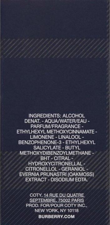 Nutritional values and ingredients Burberry WEEKEND by Eau de Toilette Spray 50 ml (Eau de toilette, 50 ml)