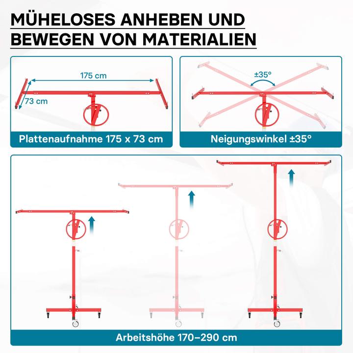 Actual product image Wiltec Panel lifter 40kg 170-290cm Assembly aid Panel lifter Drywall lift (40 kg)