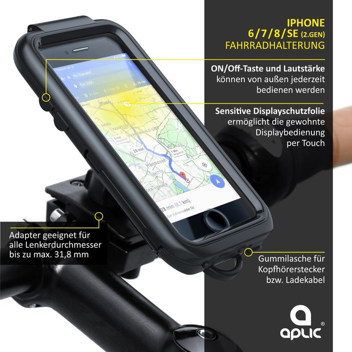 Image du produit Aplic Appareil mobile support vélo, support hydrofuge pour Apple iPhone 6 / 6s / 7 / 8 / SE 2nd 3rd Gen