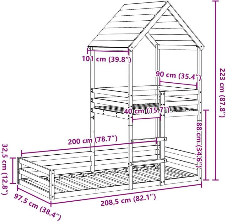 Image du produit vidaXL Etagenbett (90 x 200 cm)