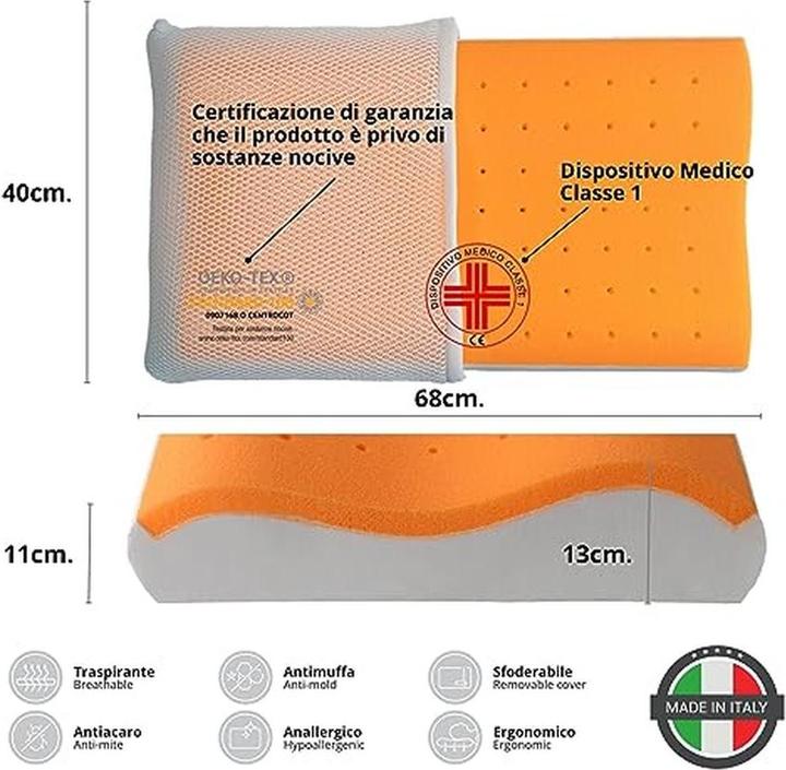 Image du produit Mistral Oreiller cervical médical en mousse mémoire avec technologie respiratoire et anti-acariens