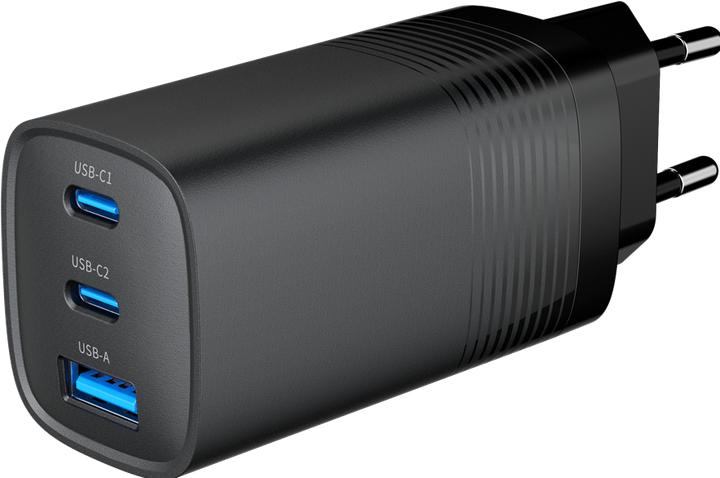 Actual product image Gembird Power Delivery Charger 1xA 2xC GaN Black (65 W, 3 ports)
